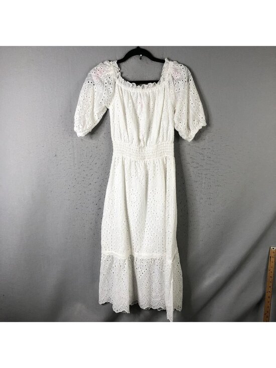 Betsey Johnson Dresses & Skirts - Betsey Johnson Dress Womens S White Eyelet Lace Smocked Midi Puff Sleeve Boho